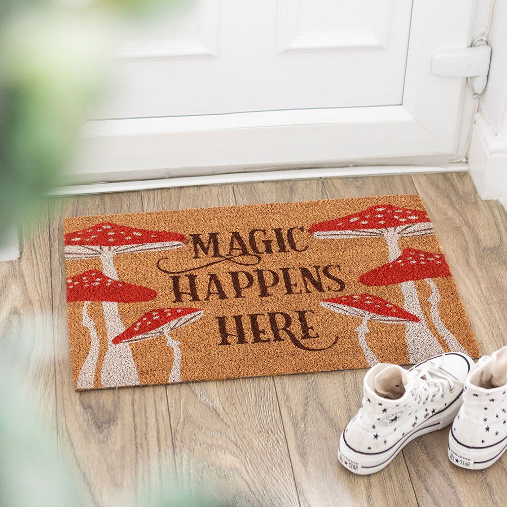 NATURAL MAGIC HAPPENS HERE MUSHROOM DOORMAT