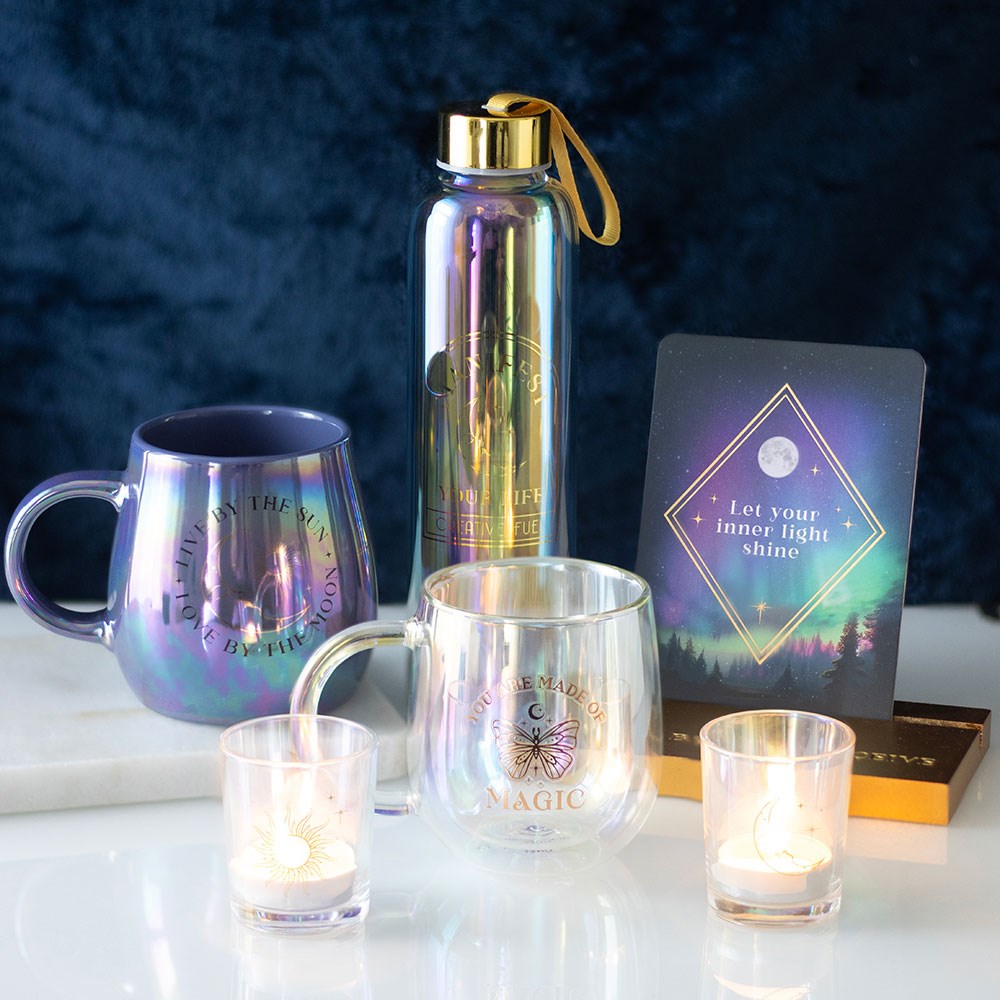 MANIFEST YOUR LIFE IRIDESCENT GLASS WATER BOTTLE