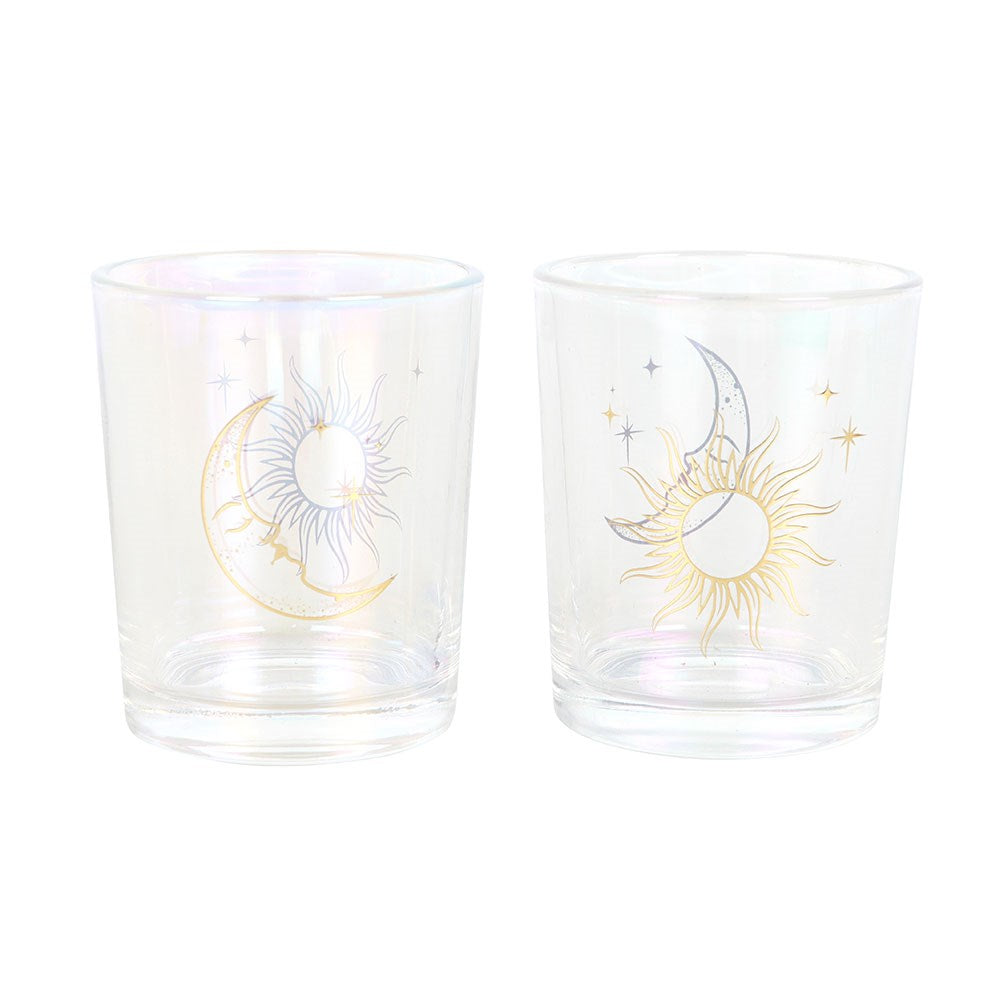 IRIDESCENT SUN AND MOON VOTIVE CANDLE HOLDERS