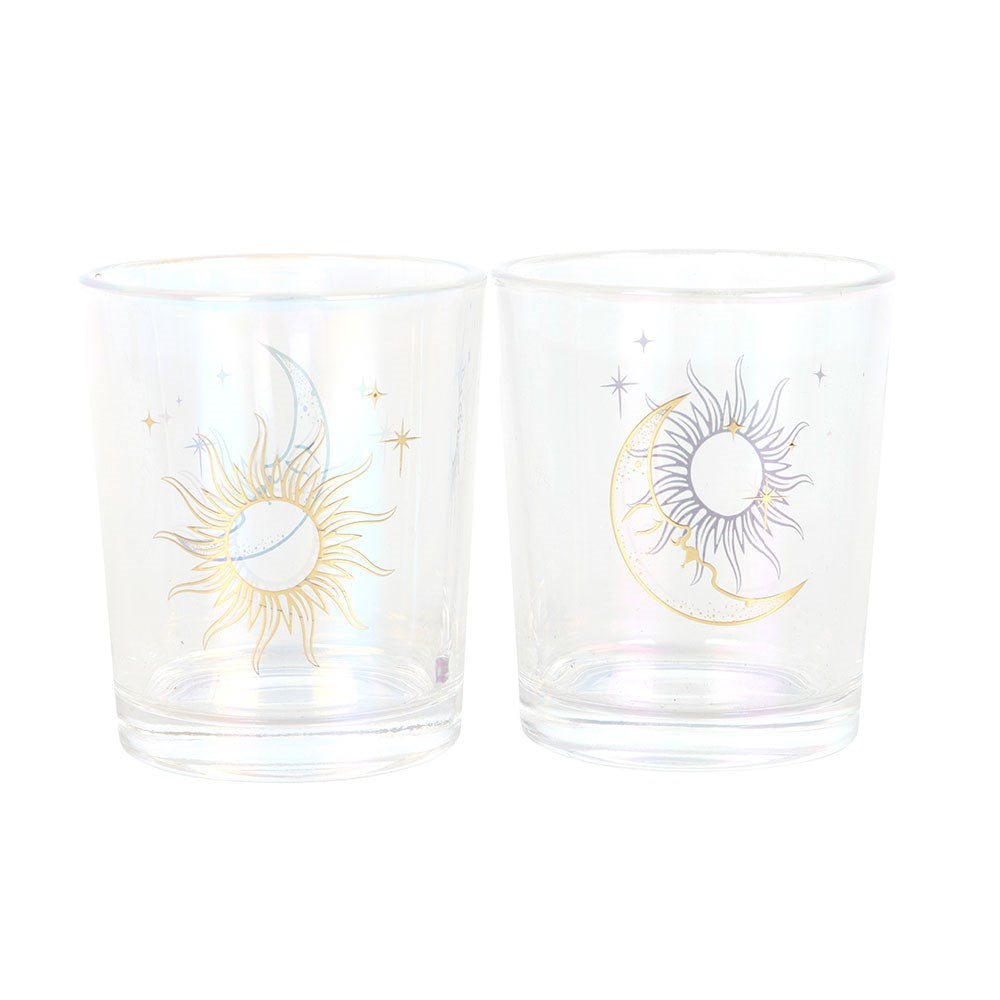 IRIDESCENT SUN AND MOON VOTIVE CANDLE HOLDERS