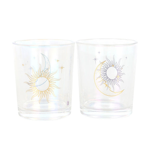 IRIDESCENT SUN AND MOON VOTIVE CANDLE HOLDERS