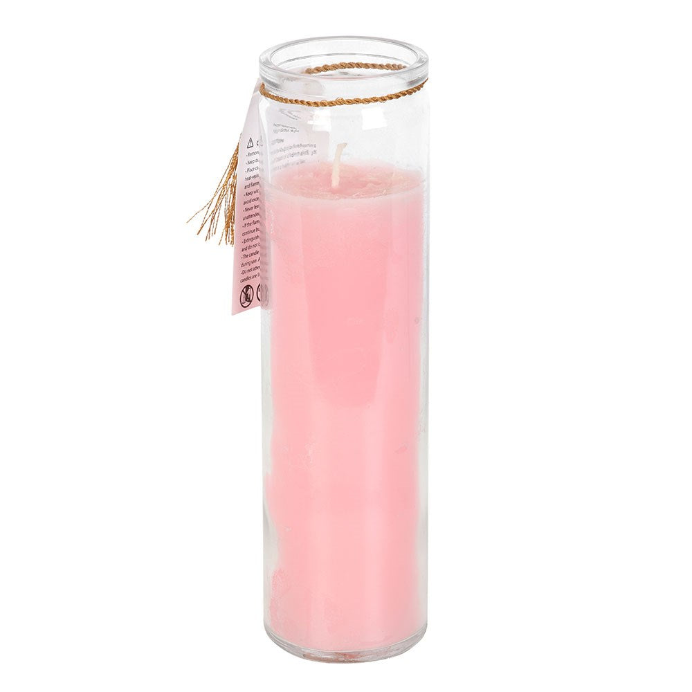 MYSTIC ROSE TUBE CANDLE WITH ROSE QUARTZ CRYSTALS