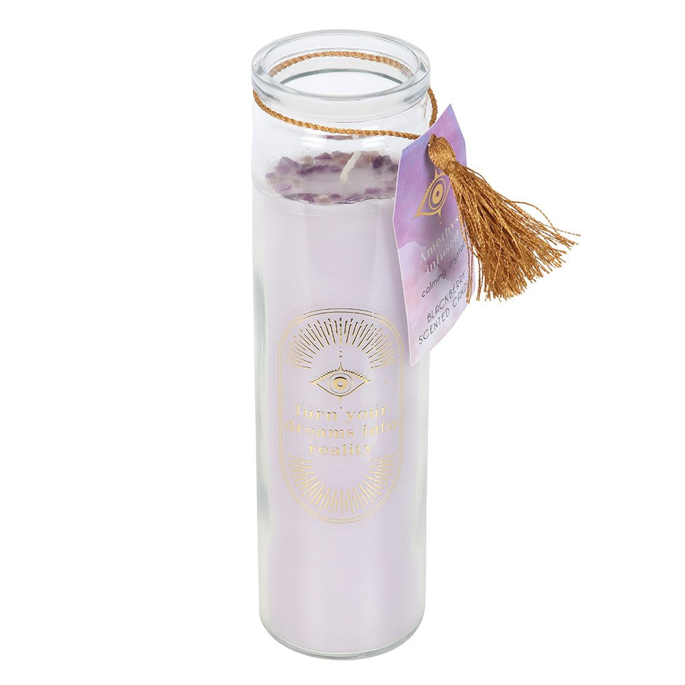 BLACKBERRY TUBE CANDLE WITH AMETHYST CRYSTALS