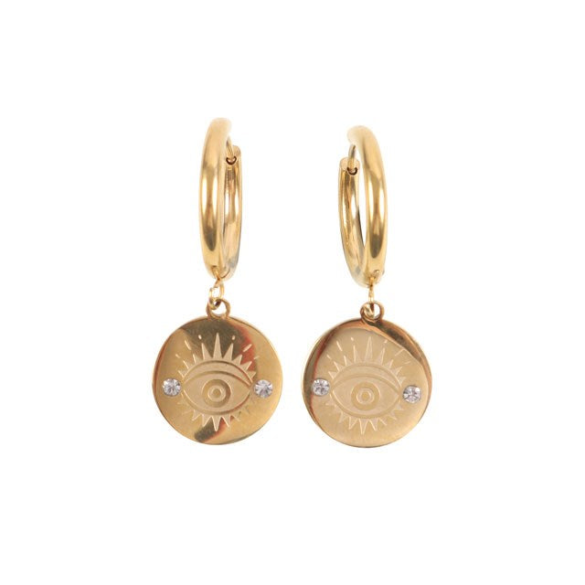 GOLD TONED ALL SEEING EYE EARRINGS