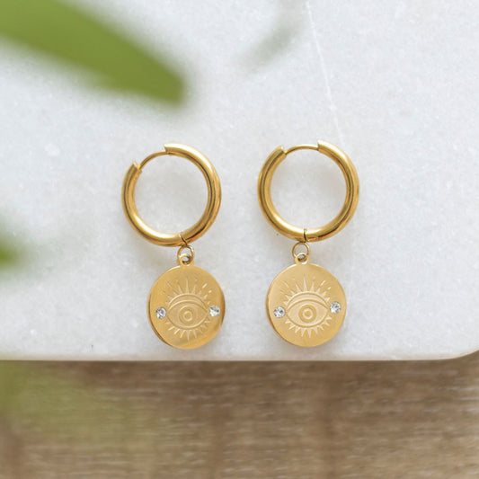 GOLD TONED ALL SEEING EYE EARRINGS