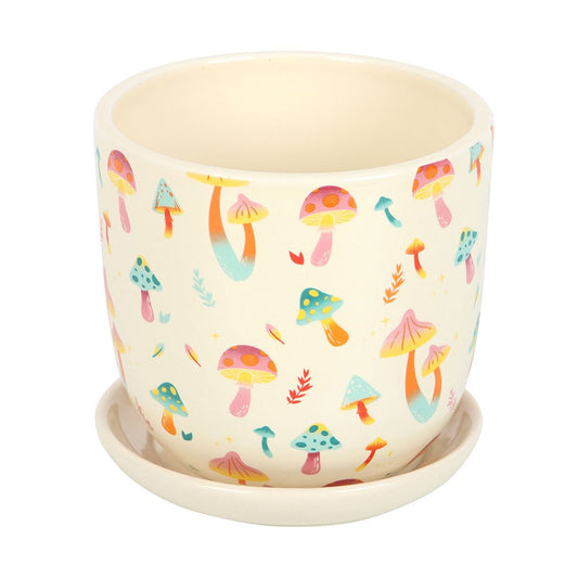 FUNKY FUNGI MUSHROOM PRINT PLANT POT WITH SAUCER