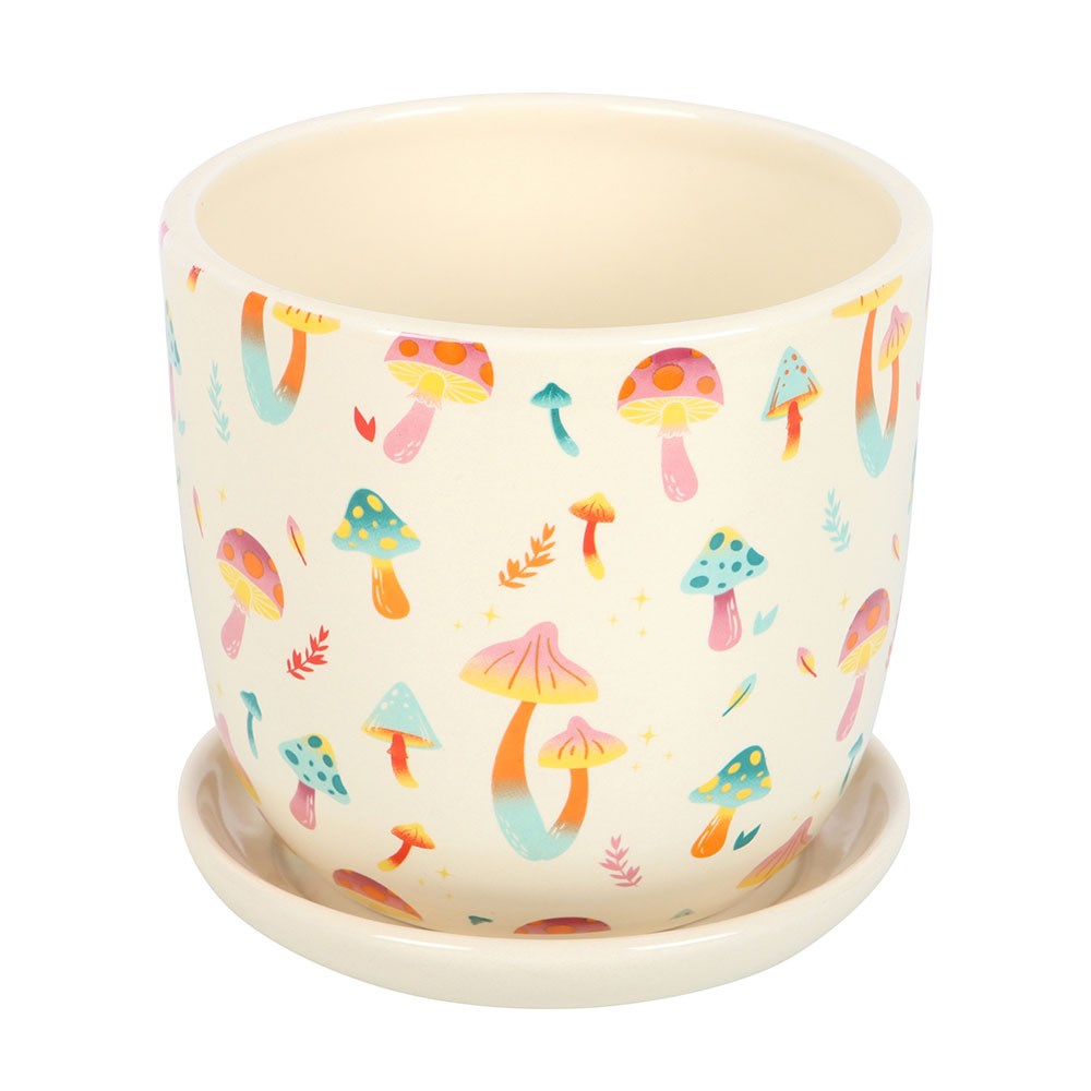 FUNKY FUNGI MUSHROOM PRINT PLANT POT WITH SAUCER