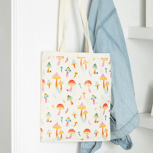 FUNKY FUNGI MUSHROOM PRINT POLYCOTTON TOTE BAG