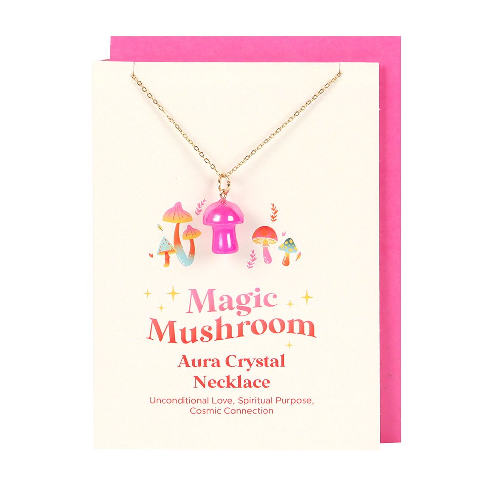 PINK AURA CRYSTAL MUSHROOM NECKLACE GREETING CARD