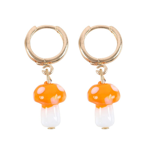 ORANGE MUSHROOM DANGLE EARRINGS