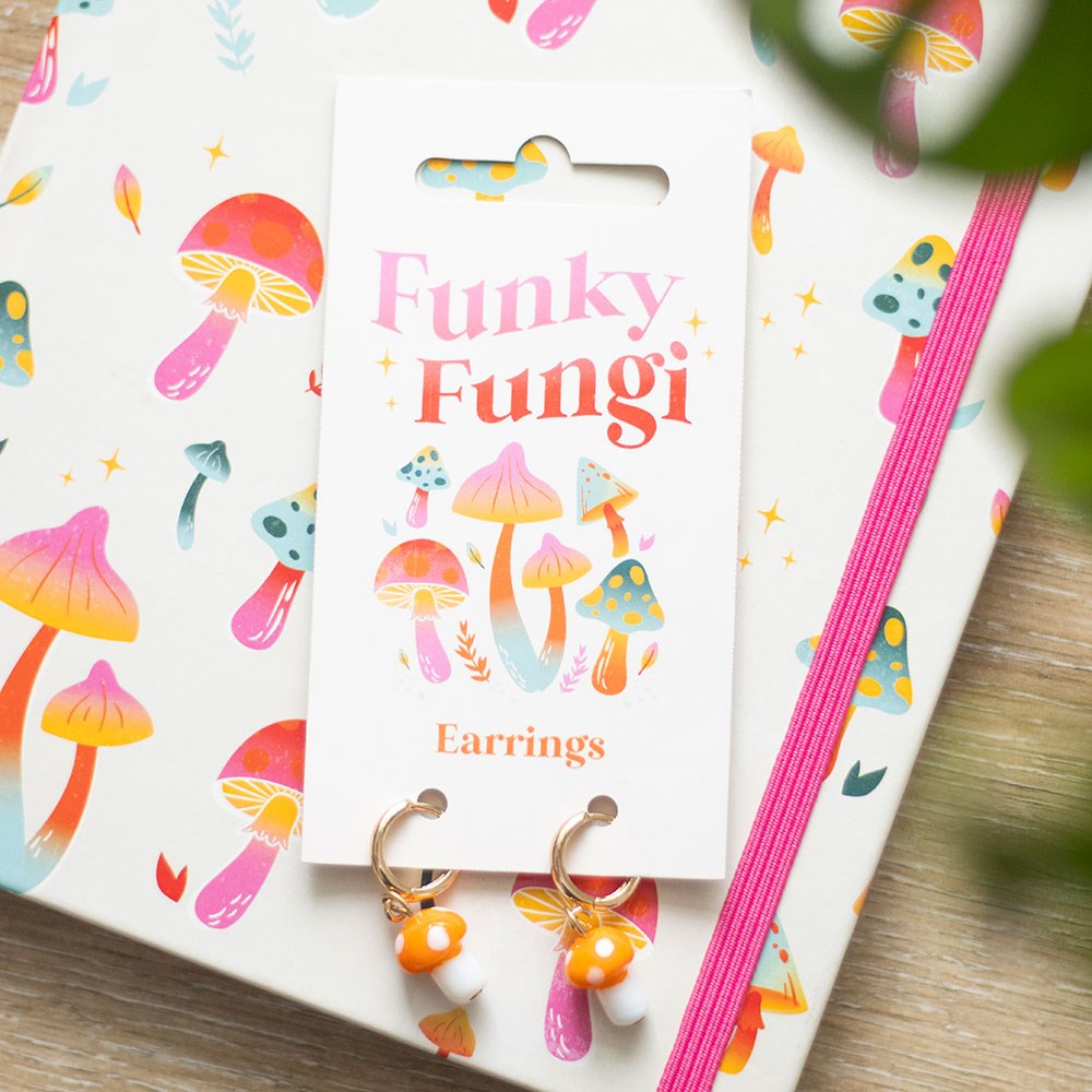 ORANGE MUSHROOM DANGLE EARRINGS