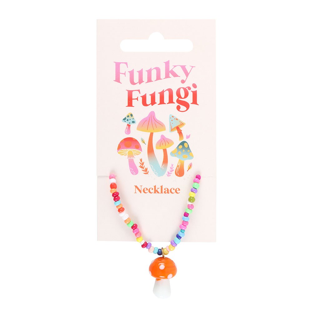 ORANGE MUSHROOM BEADED PENDANT NECKLACE