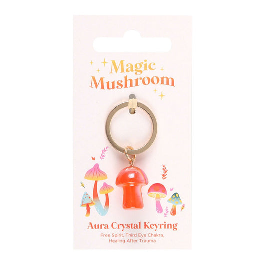 ORANGE AURA CRYSTAL MUSHROOM KEYRING