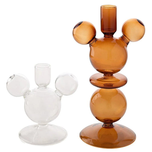 DISNEY SET OF 2 MICKEY SHAPED GLASS TAPER CANDLE HOLDERS