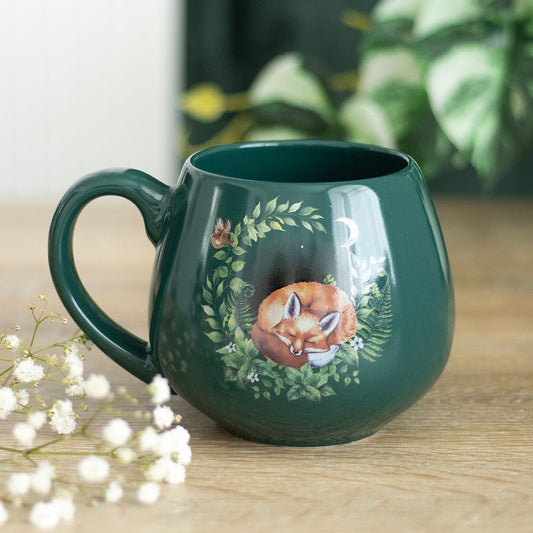 GREEN SLEEPING FOX ROUNDED MUG