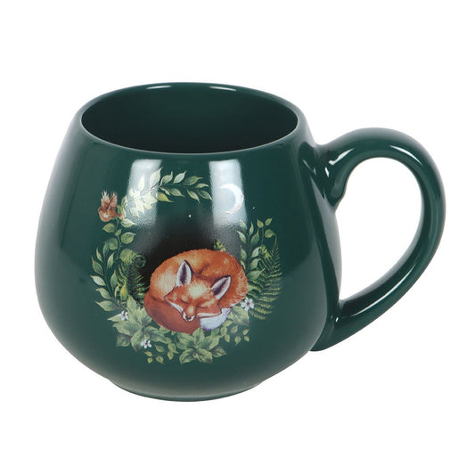 GREEN SLEEPING FOX ROUNDED MUG