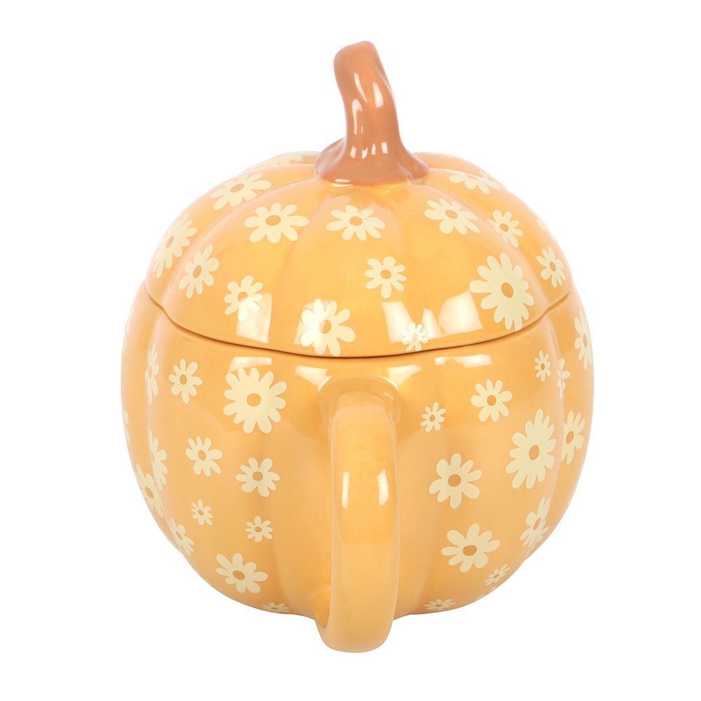 GROOVY FLORAL PUMPKIN LIDDED MUG