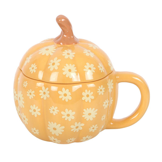 GROOVY FLORAL PUMPKIN LIDDED MUG
