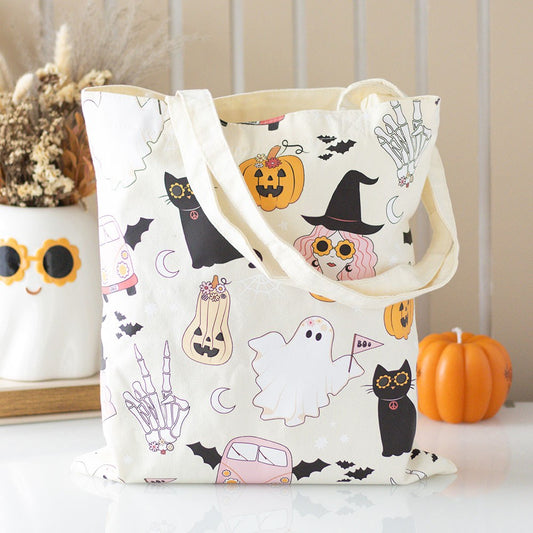 GROOVY GHOST PRINT POLYCOTTON TOTE BAG