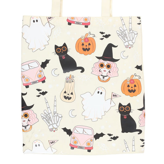GROOVY GHOST PRINT POLYCOTTON TOTE BAG