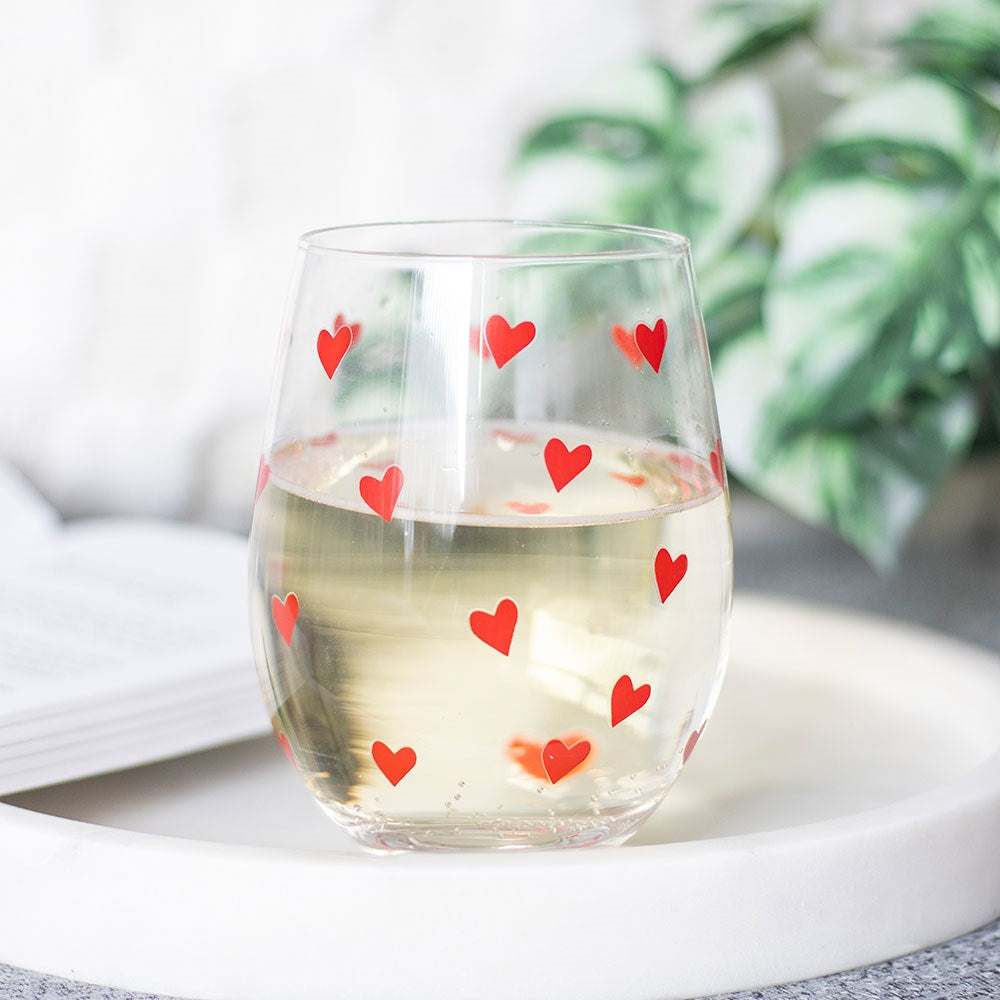 HEART PRINT STEMLESS GLASS