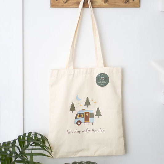 LET'S SLEEP UNDER THE STARS CARAVAN POLYCOTTON TOTE BAG