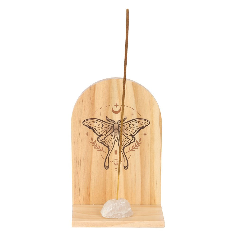 NATURAL LUNA MOTH WOODEN INCENSE HOLDER SHELF