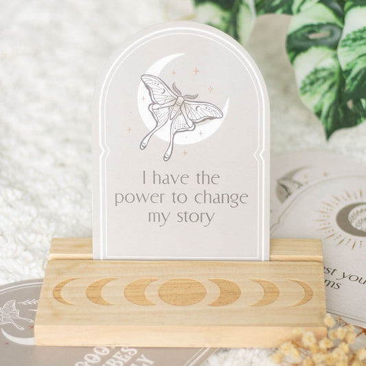 LUNA MOTH AFFIRMATION CARDS WITH WOODEN STAND