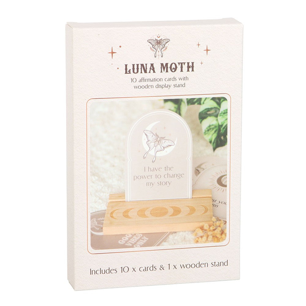 LUNA MOTH AFFIRMATION CARDS WITH WOODEN STAND