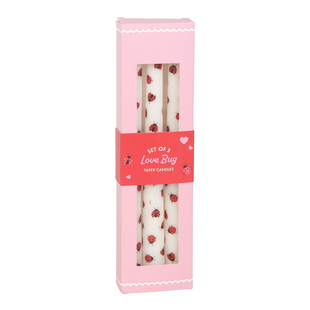 SET OF 3 LOVE BUG LADYBIRD TAPER CANDLES