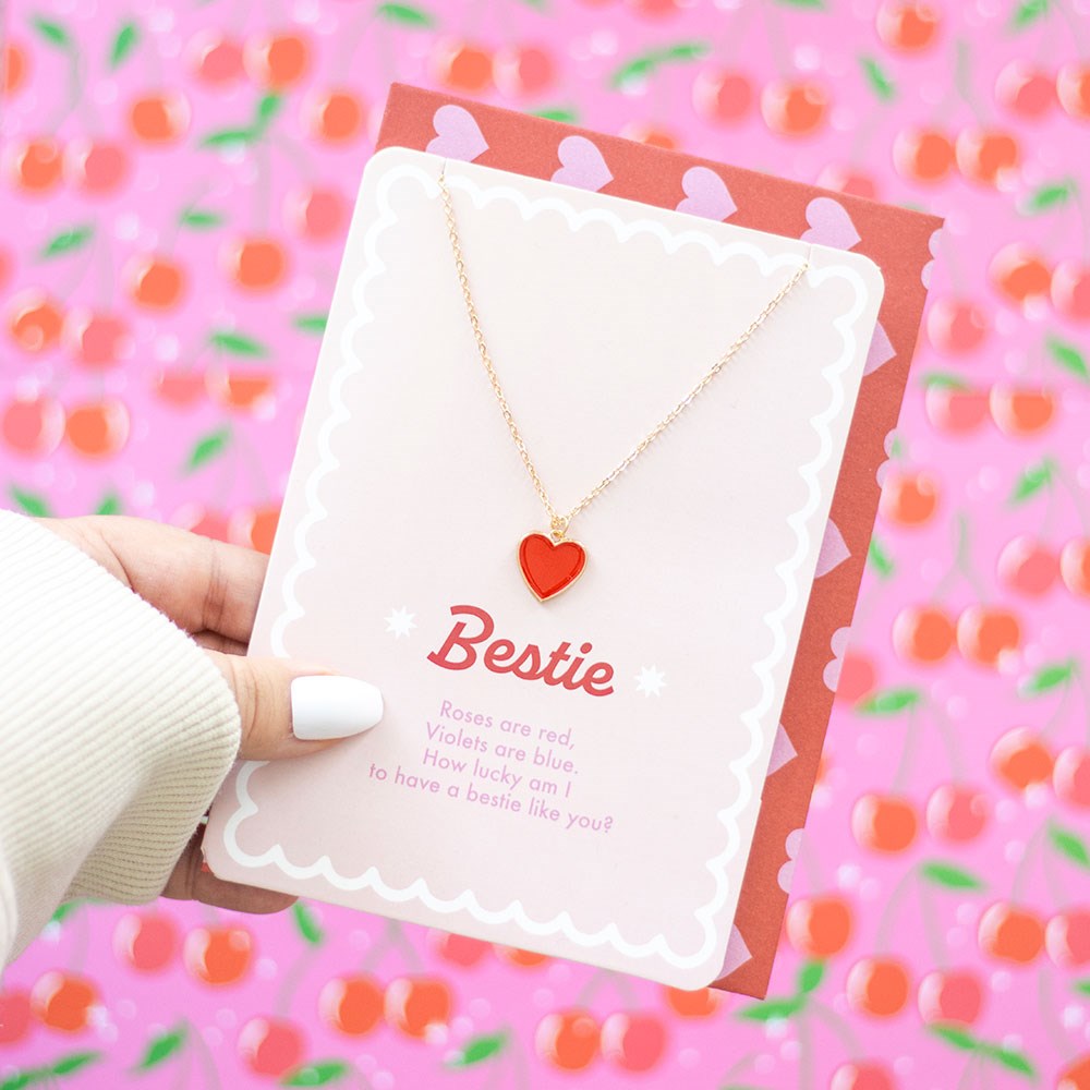 BESTIE ENAMEL HEART NECKLACE GREETING CARD