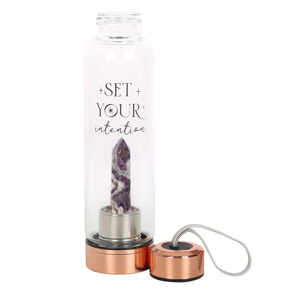 AMETHYST SET YOUR INTENTION GLASS WATER BOTTLE