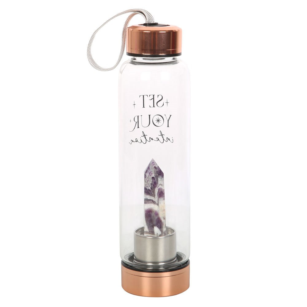 AMETHYST SET YOUR INTENTION GLASS WATER BOTTLE