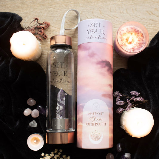 AMETHYST SET YOUR INTENTION GLASS WATER BOTTLE