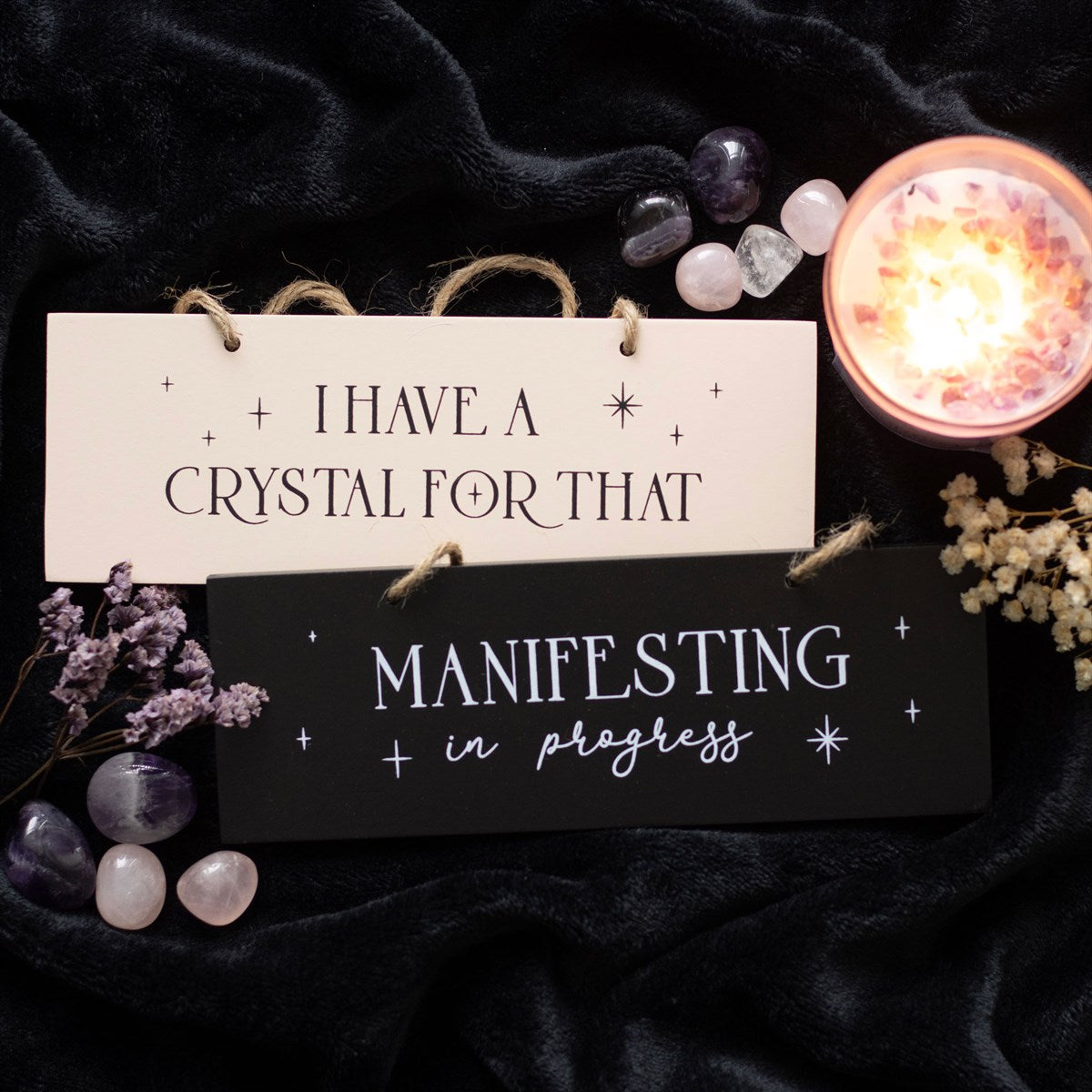 MANIFESTING IN PROGRESS HANGING SIGN