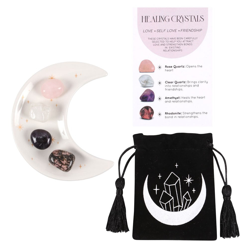 LOVE HEALING CRYSTAL SET WITH MOON TRINKET DISH