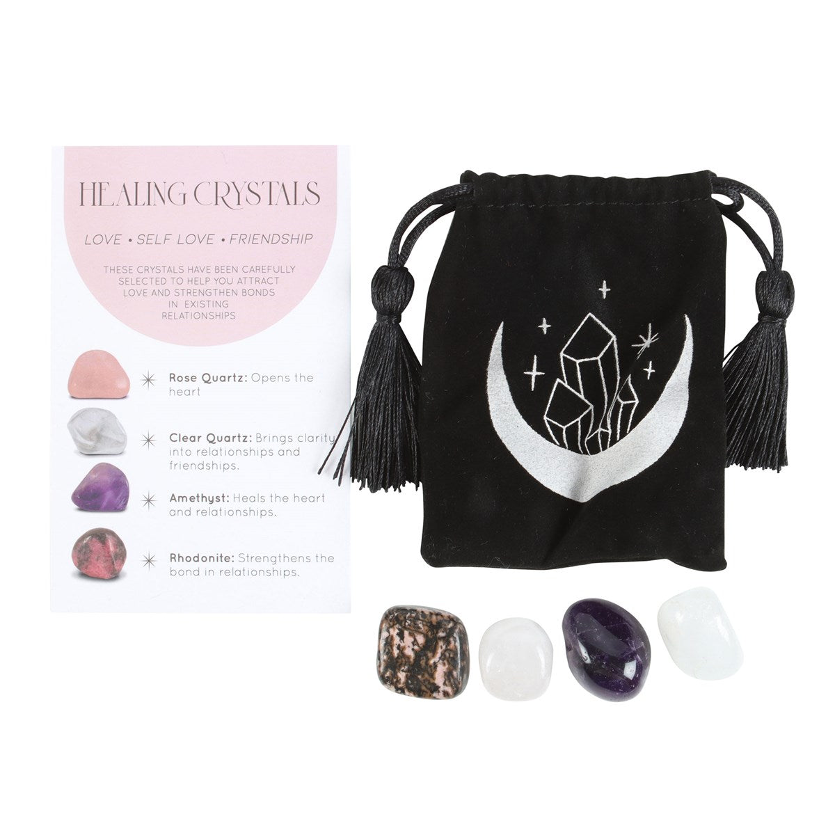 LOVE HEALING CRYSTAL SET WITH MOON TRINKET DISH