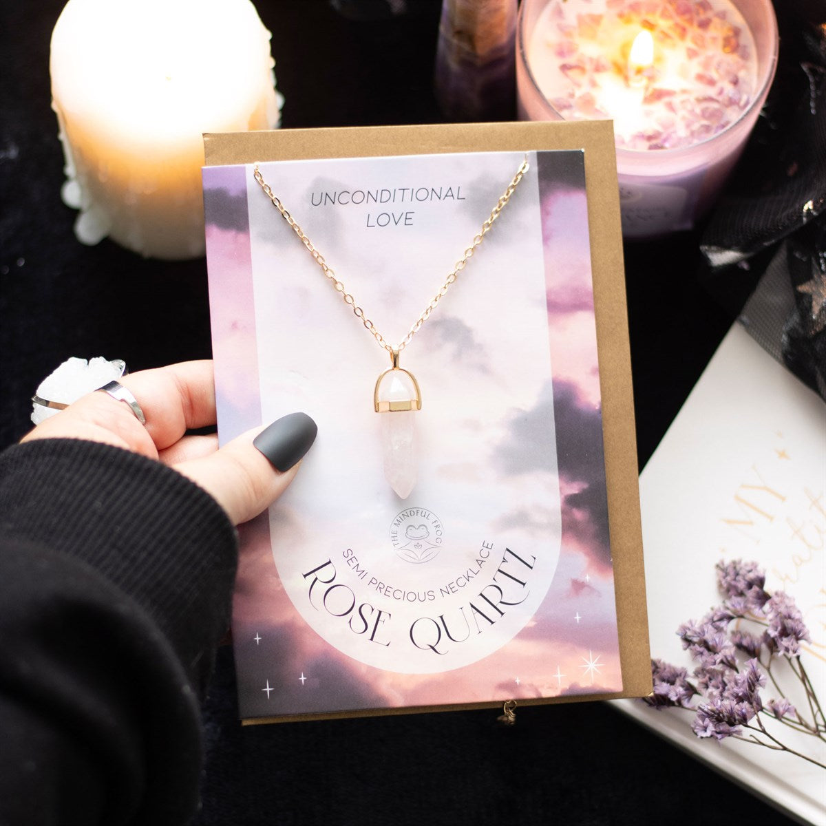 ROSE QUARTZ CRYSTAL NECKLACE CARD