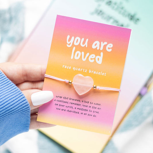 YOU ARE LOVED ROSE QUARTZ CRYSTAL HEART BRACELET