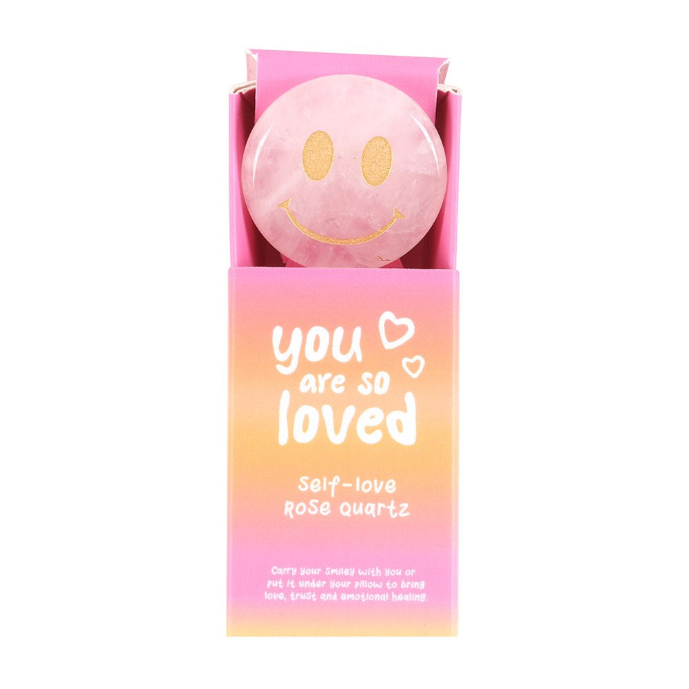 YOU ARE LOVED ROSE QUARTZ HAPPY FACE CRYSTAL