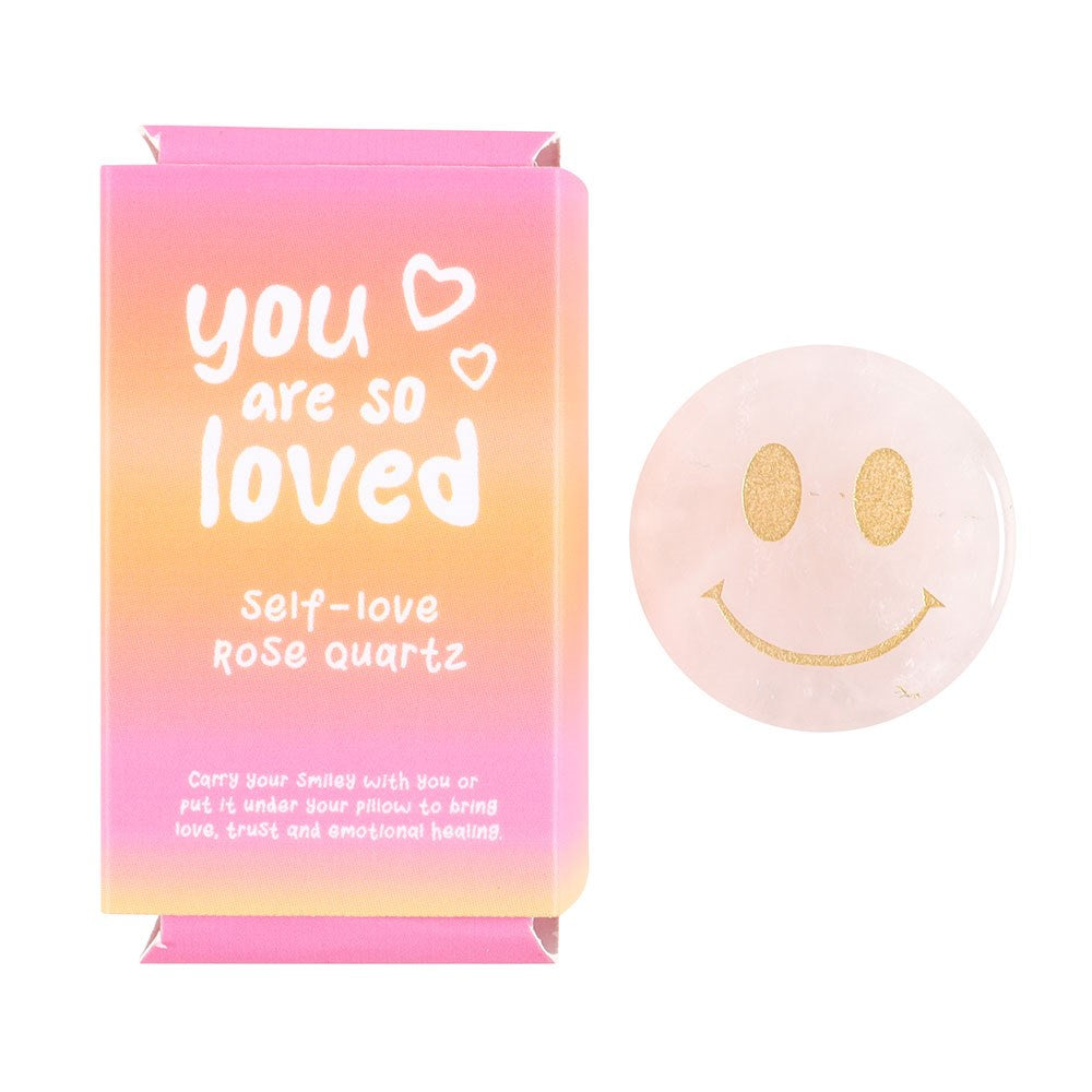 YOU ARE LOVED ROSE QUARTZ HAPPY FACE CRYSTAL