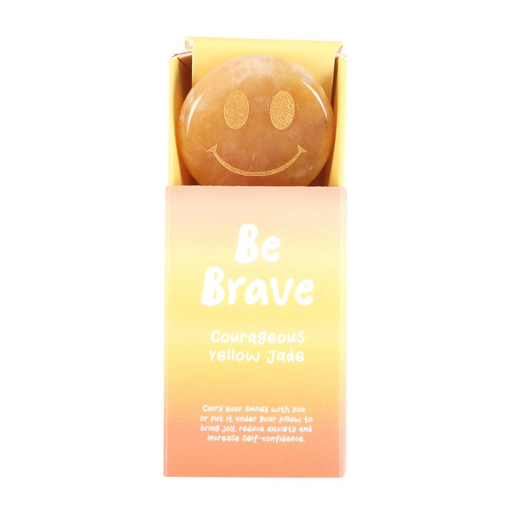 BE BRAVE YELLOW JADE HAPPY FACE CRYSTAL