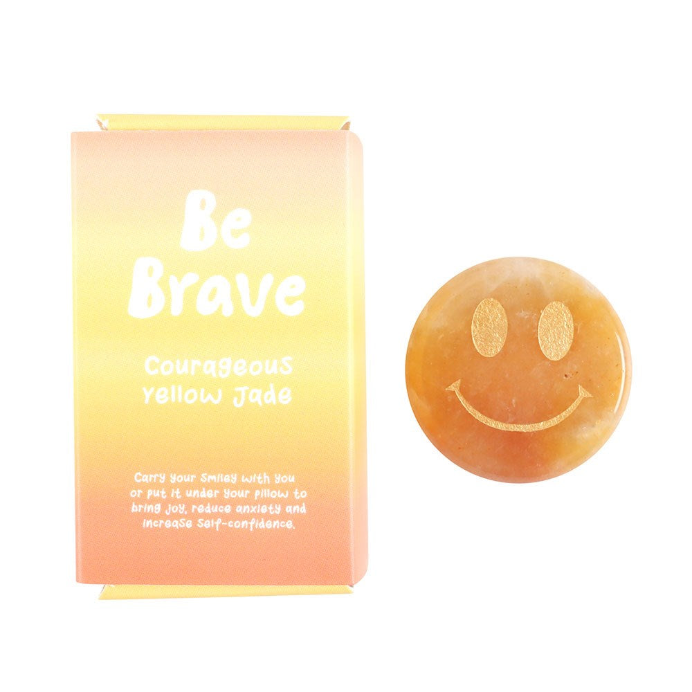 BE BRAVE YELLOW JADE HAPPY FACE CRYSTAL