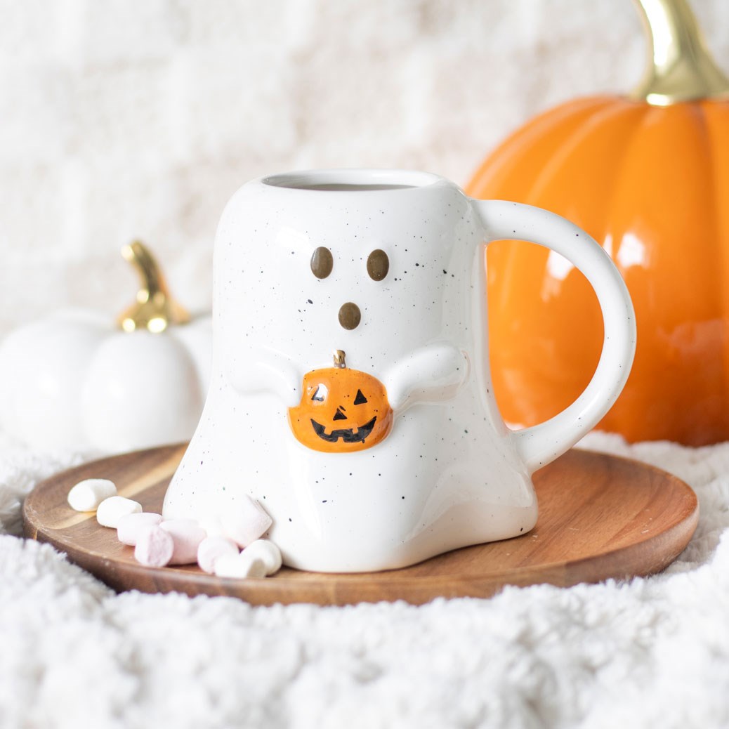 GHOST SHAPED MUG WITH PUMPKIN