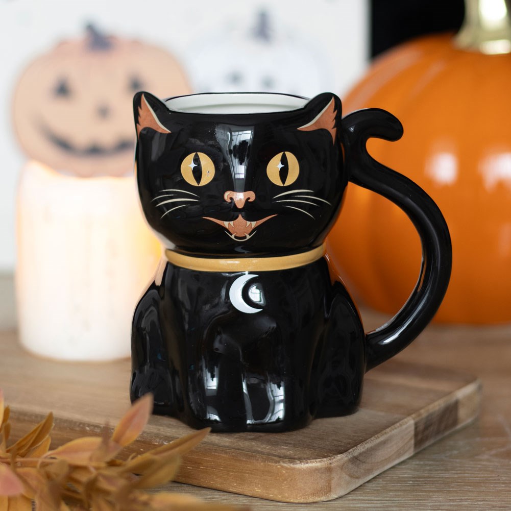 SPOOKY BLACK CAT SHAPED MUG