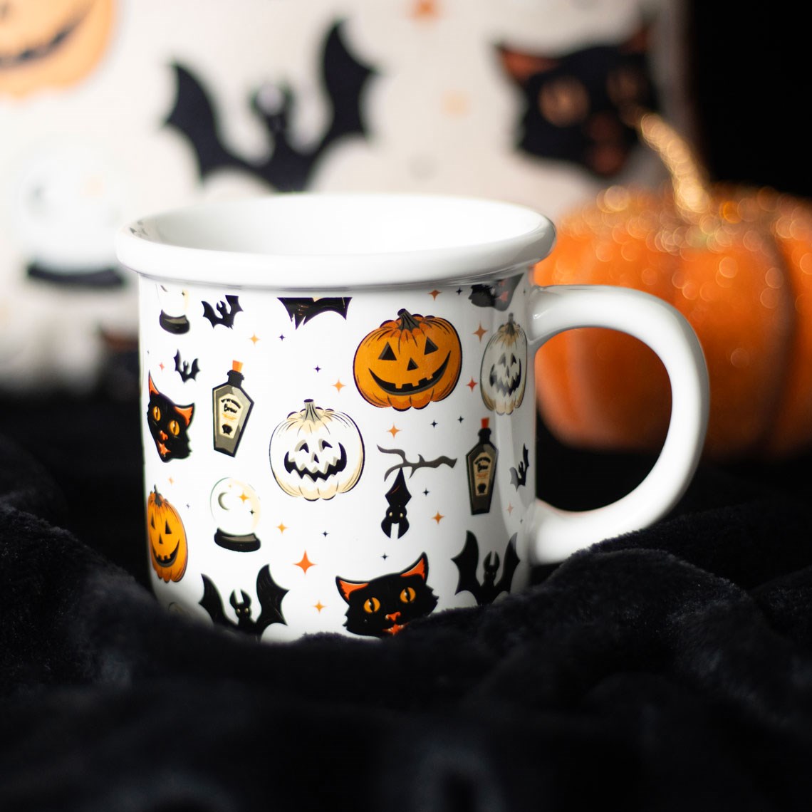 SPOOKY CAT AND PUMPKIN PRINT MUG