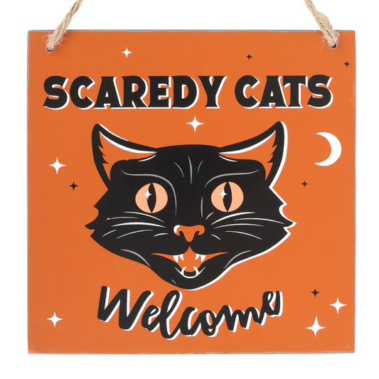 SCAREDY CATS WELCOME HANGING SIGN