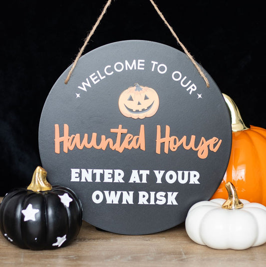 ROUND HAUNTED HOUSE HANGING SIGN