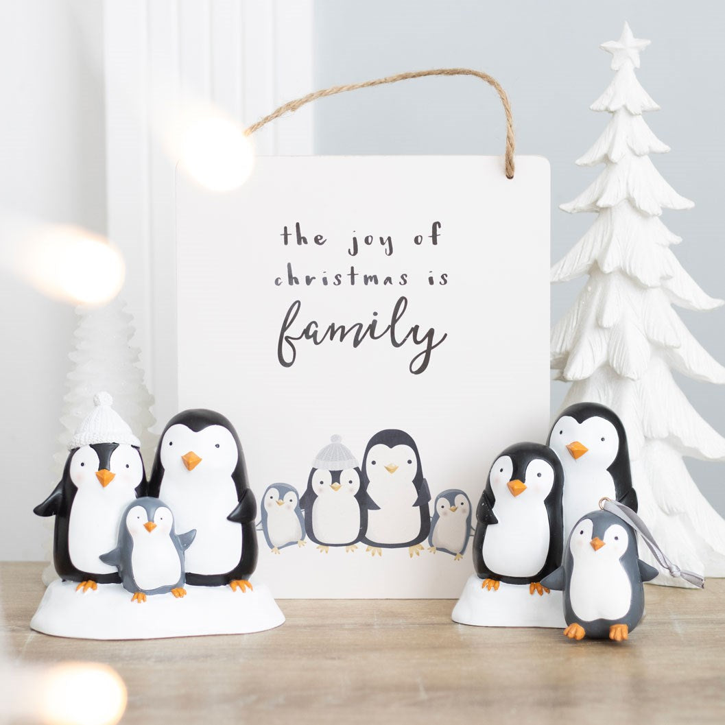 JOY OF CHRISTMAS PENGUIN FAMILY HANGING SIGN