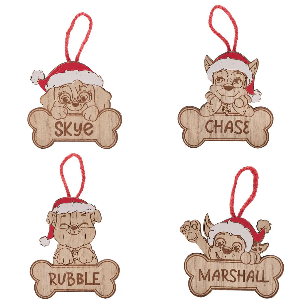 PAW PATROL SET OF 4 CHARACTER WOODEN HANGING DECORATIONS